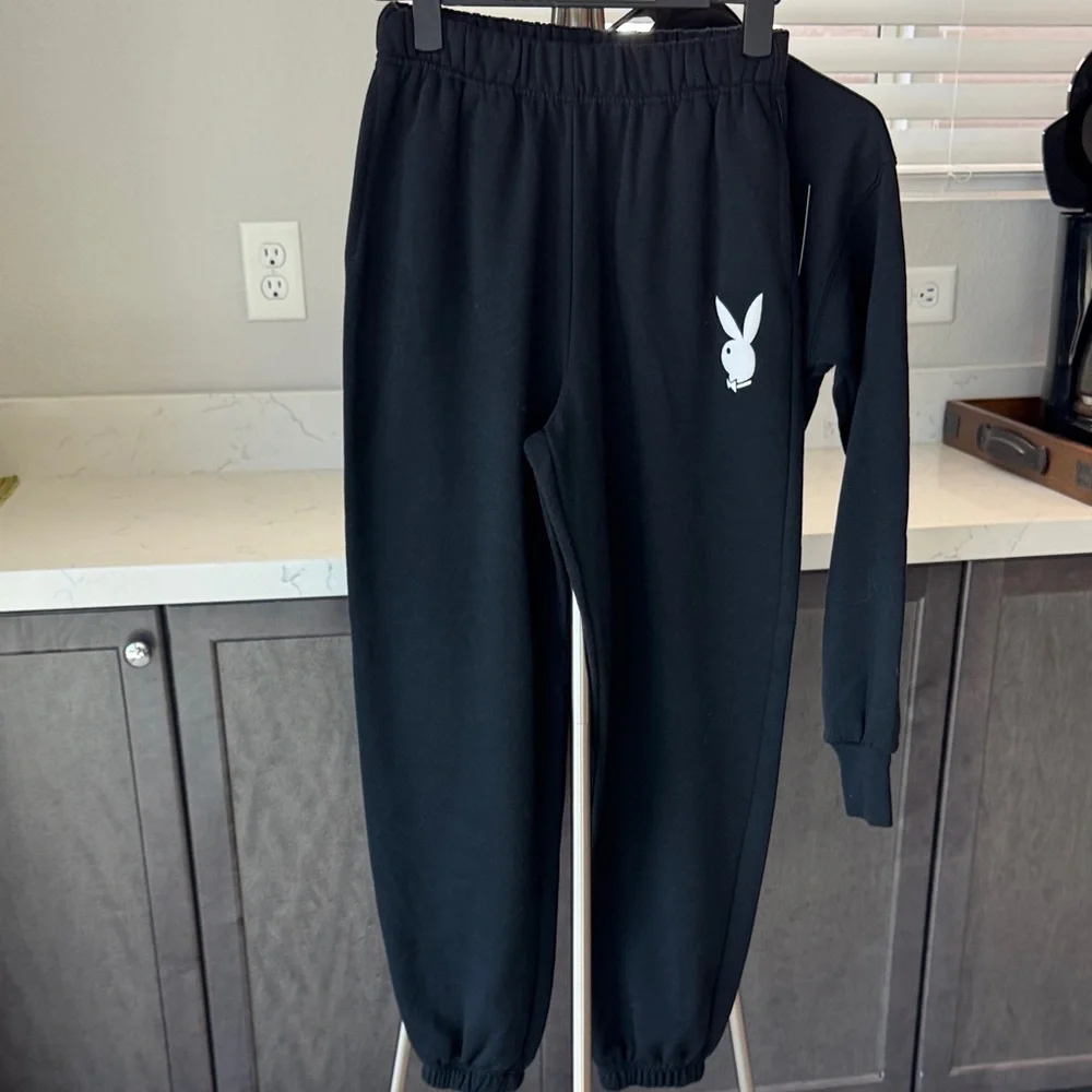 PLAYBOY Black Hoodie and Jogger Set with White Bunny Logos - Picture 7 of 14